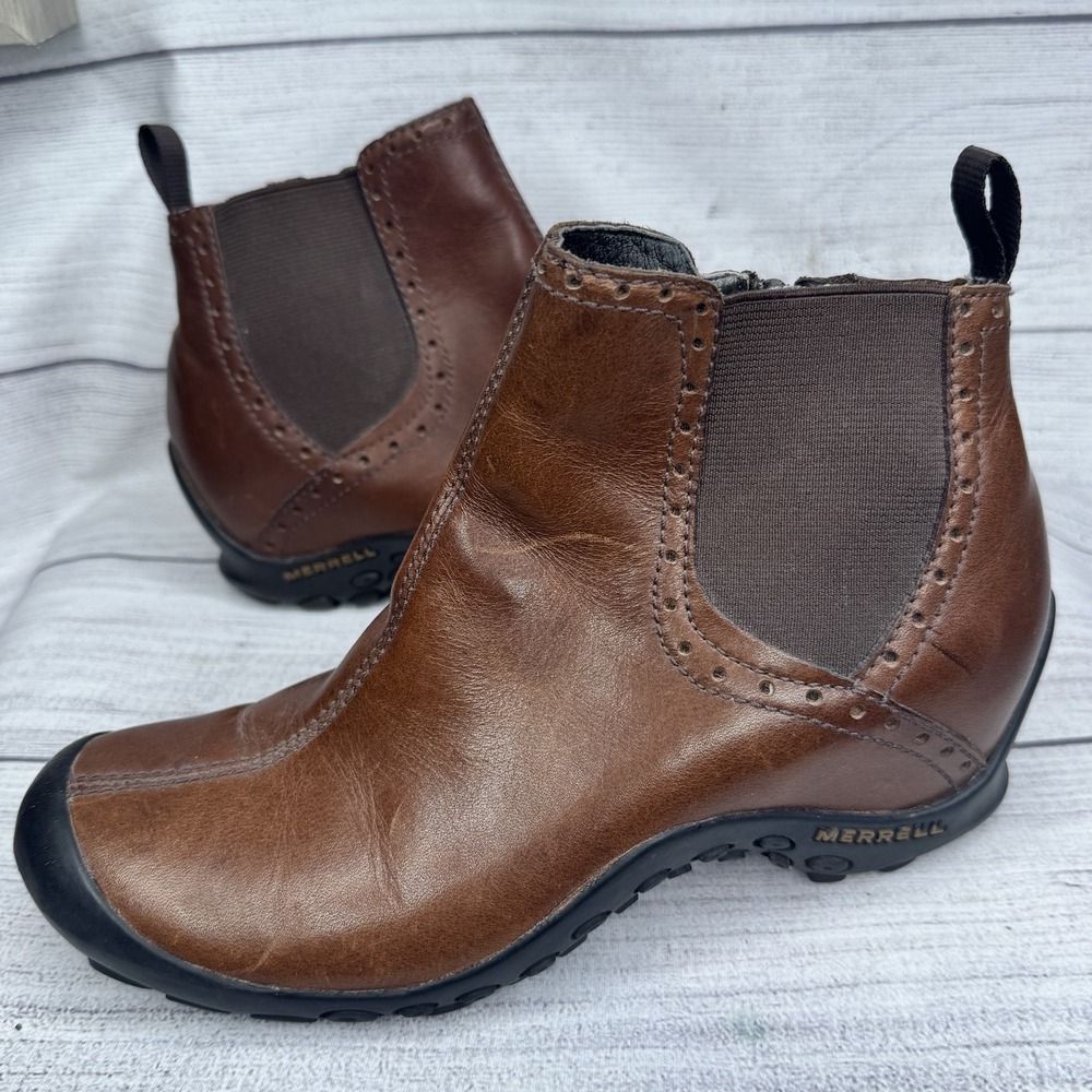 Merrell Plaza Mid Saddle Women's 7 Brown Leather Side Zip Boots Gorpcore